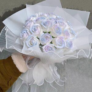 Scented Soap Flower Bouquet with Gradient Roses Ribbon | Wedding Bouquet Formal